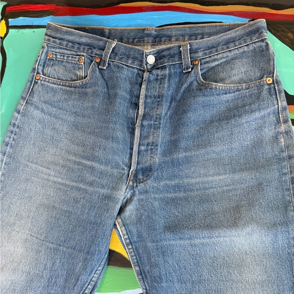 Levi's 501xx W36 L32 Straight Button Fly Medium Blue Jeans - Picture 3 of 13
